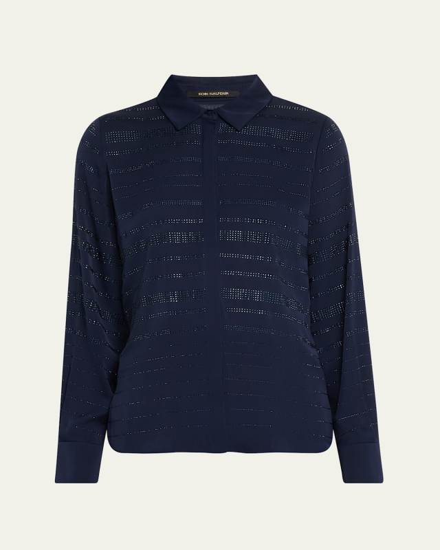 Korry Rhinestone Striped Blouse